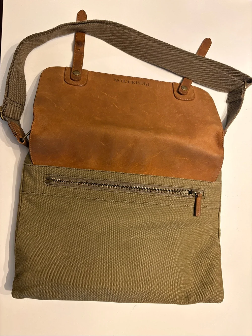 Pendleton Tan Leather-Trim Plaid Messenger Bag